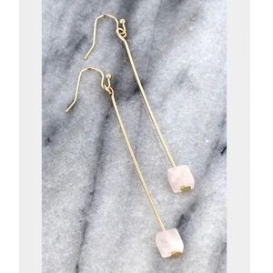 ROSE QUARTZ BAR DROP EARRINGS